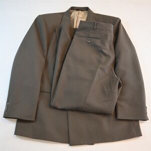 Vtg Mens Double Breasted 44R 34x32 Tan Brown Wool Mens Jacket Pants Suit